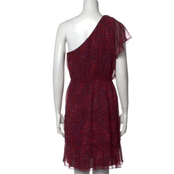 Anna Sui Red & Purple Heart Print 100% Silk One Shoulder Dress, Size 8 (US) - Picture 3 of 4